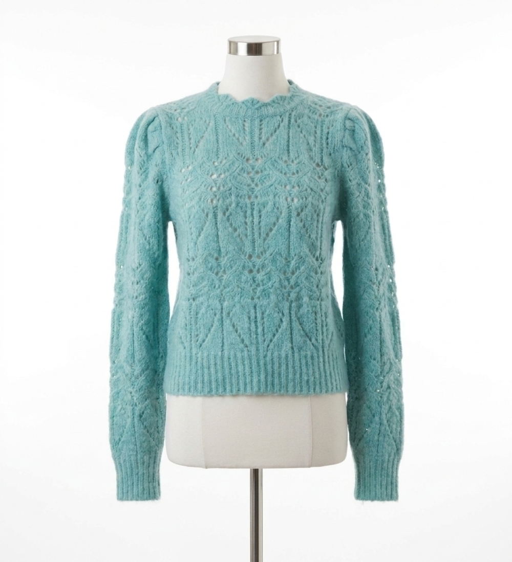 NEW BLUIVY puff sleeve pointelle pullover in mint